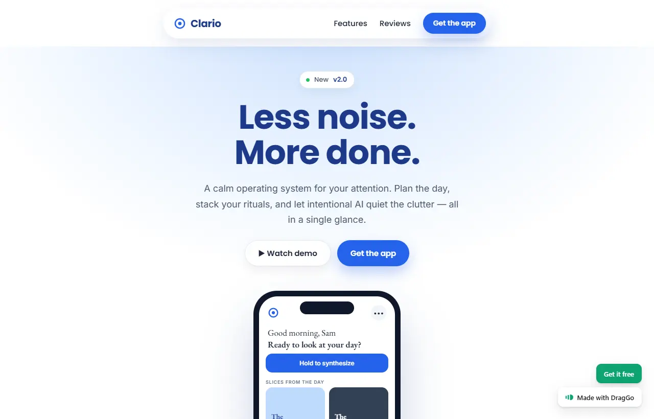 Clario, an app and SaaS landing page template
