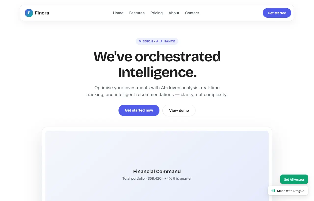Finora, an AI finance platform landing page template
